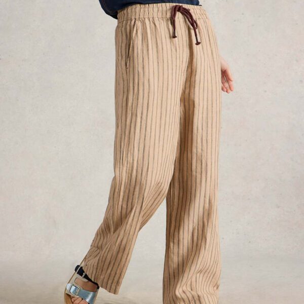 White Stuff Women's Pure Linen Striped Wide Leg Trousers - 12REG - Natural Mix, Natural Mix