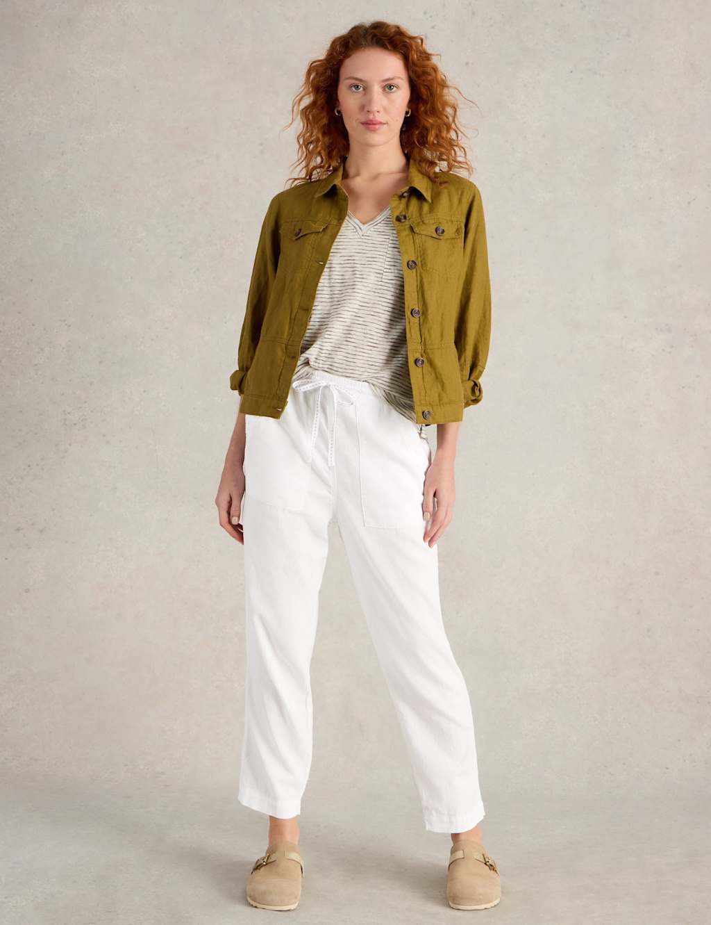 White Stuff Women's Linen Rich Relaxed Ankle Grazer Trousers - 12REG, White