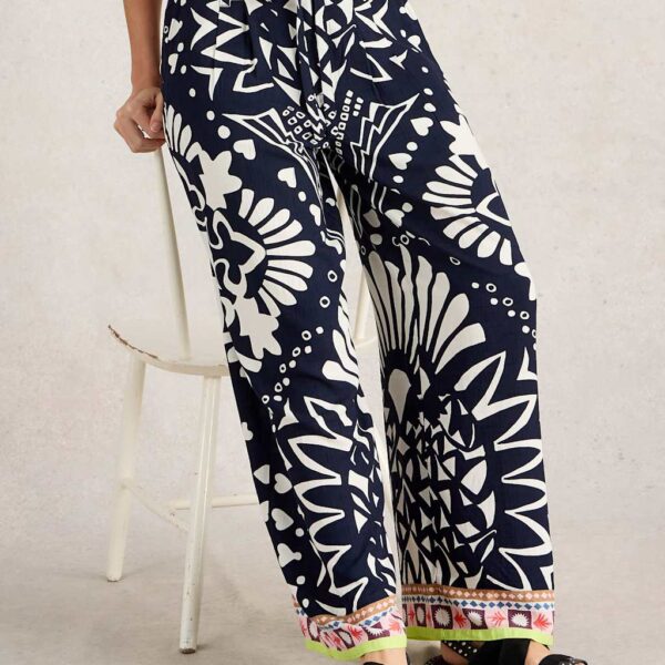 White Stuff Women's Printed Belted Wide Leg Trousers - 12REG - Navy Mix, Navy Mix
