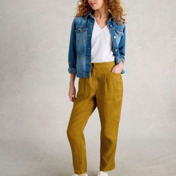 White Stuff Women's Pure Linen Tapered Trousers - 14REG - Yellow, Yellow
