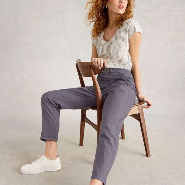 White Stuff Women's Cotton Rich Chinos with Linen - 14REG - Purple, Purple,White