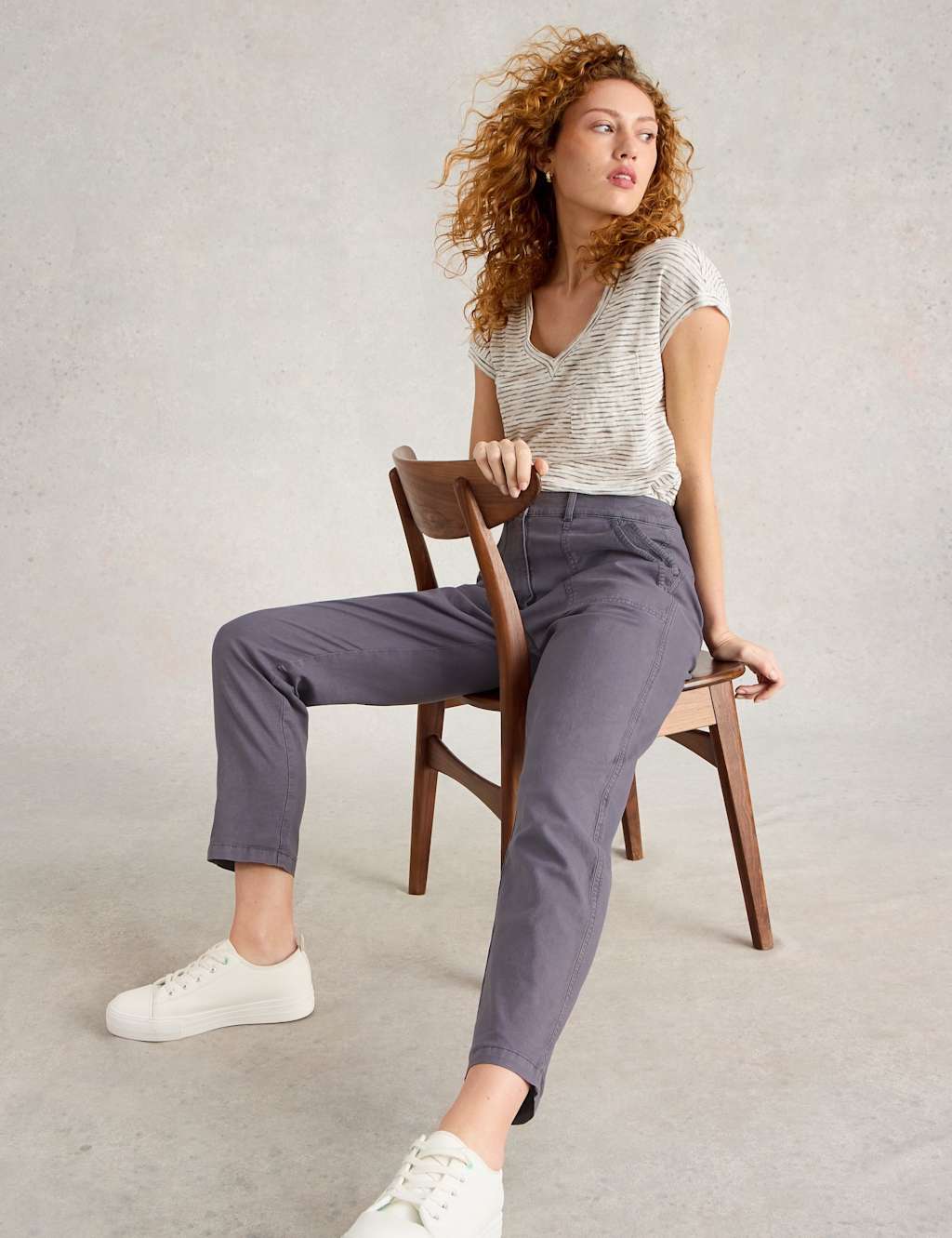 White Stuff Women's Cotton Rich Chinos with Linen - 14REG - Purple, Purple,White