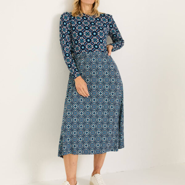 Fatface Women's Geometric Midi Waisted Dress - 14REG - Blue Mix, Blue Mix