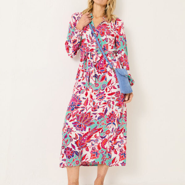Fatface Women's Floral Blouson Sleeve Tie Waist Midaxi Shirt Dress - 12REG - Ivory, Ivory