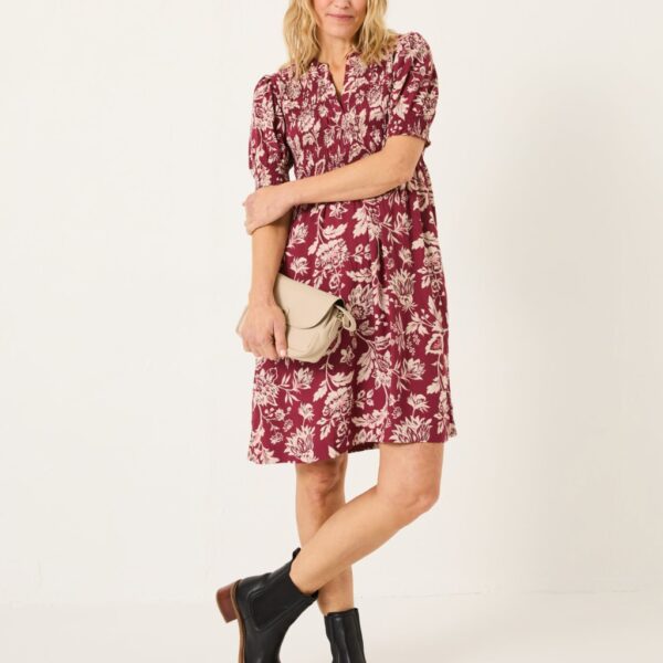 Fatface Women's Floral V-Neck Knee Length Swing Dress - 16REG - Burgundy Mix, Burgundy Mix