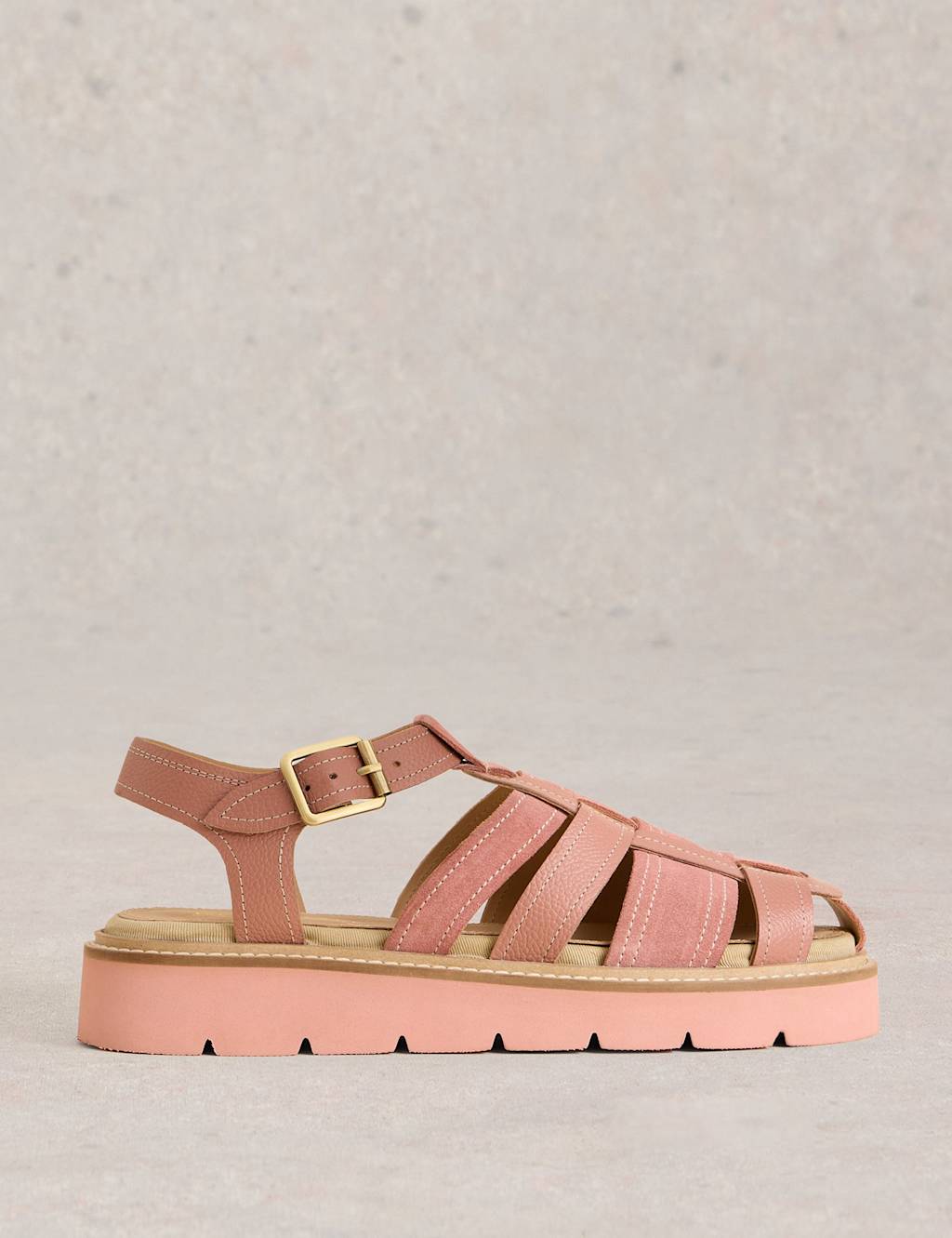 White Stuff Women's Leather Buckle Flatform Footbed Sandals - 5 - Pink, Pink