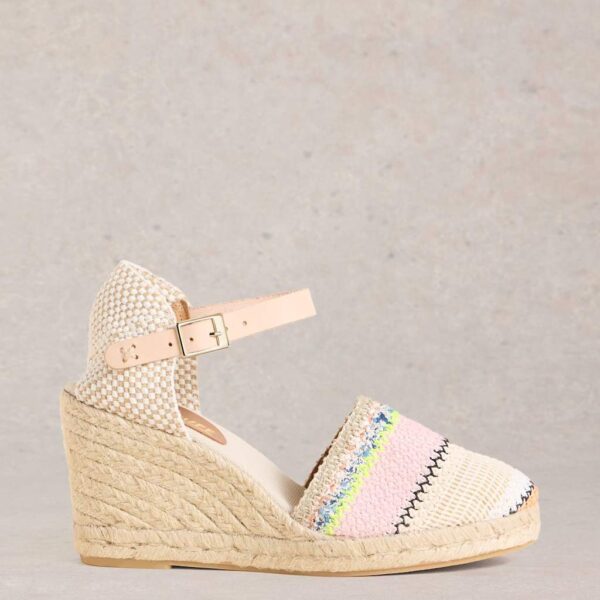White Stuff Women's Leather Ankle Strap Wedge Espadrilles - 6 - White Mix, White Mix