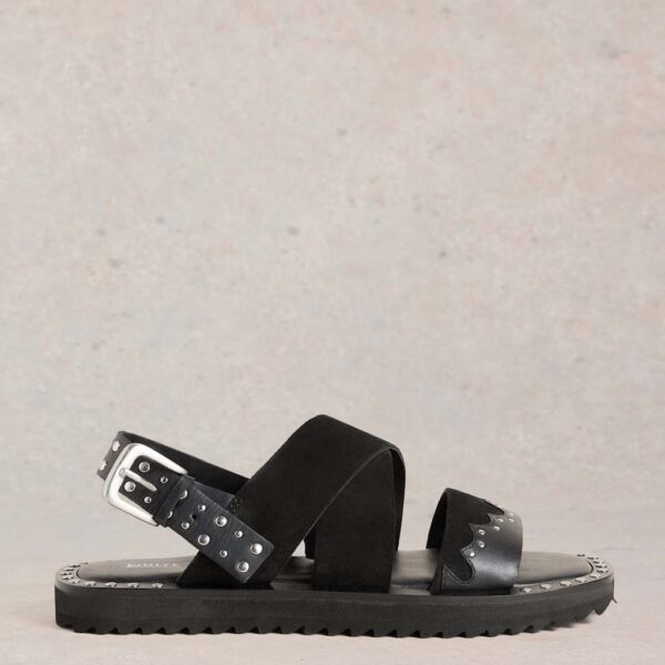 White Stuff Women's Leather Studded Flat Footbed Sandals - 6 - Black, Black