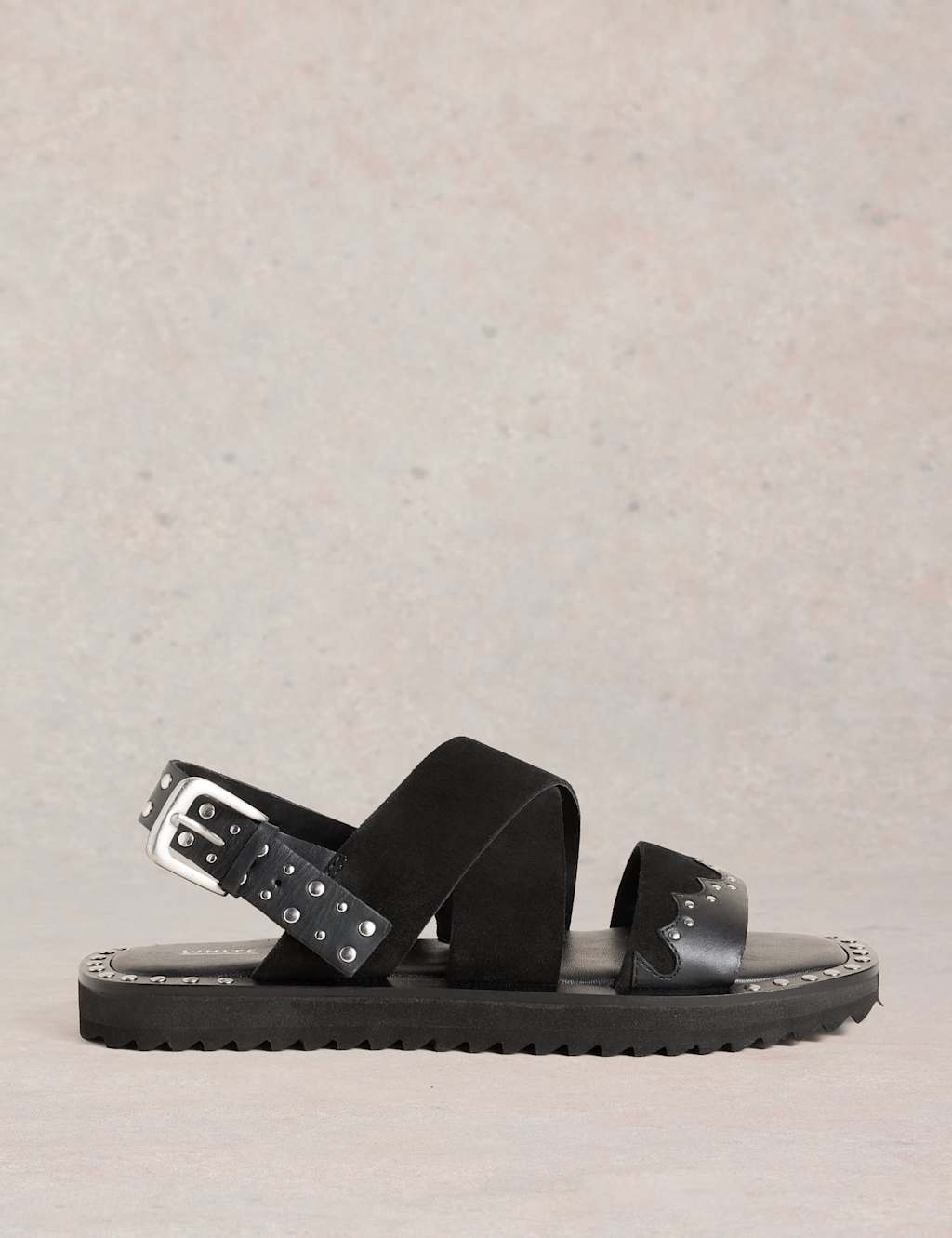 White Stuff Women's Leather Studded Flat Footbed Sandals - 6 - Black, Black
