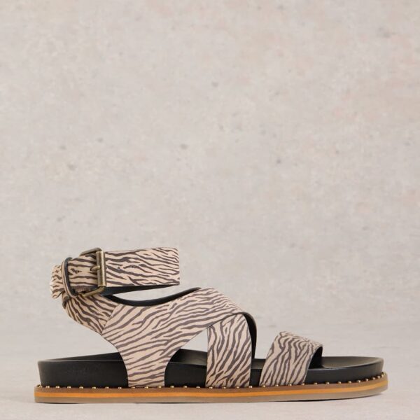 White Stuff Women's Leather Animal Print Gladiator Sandals - 6 - Brown Mix, Brown Mix