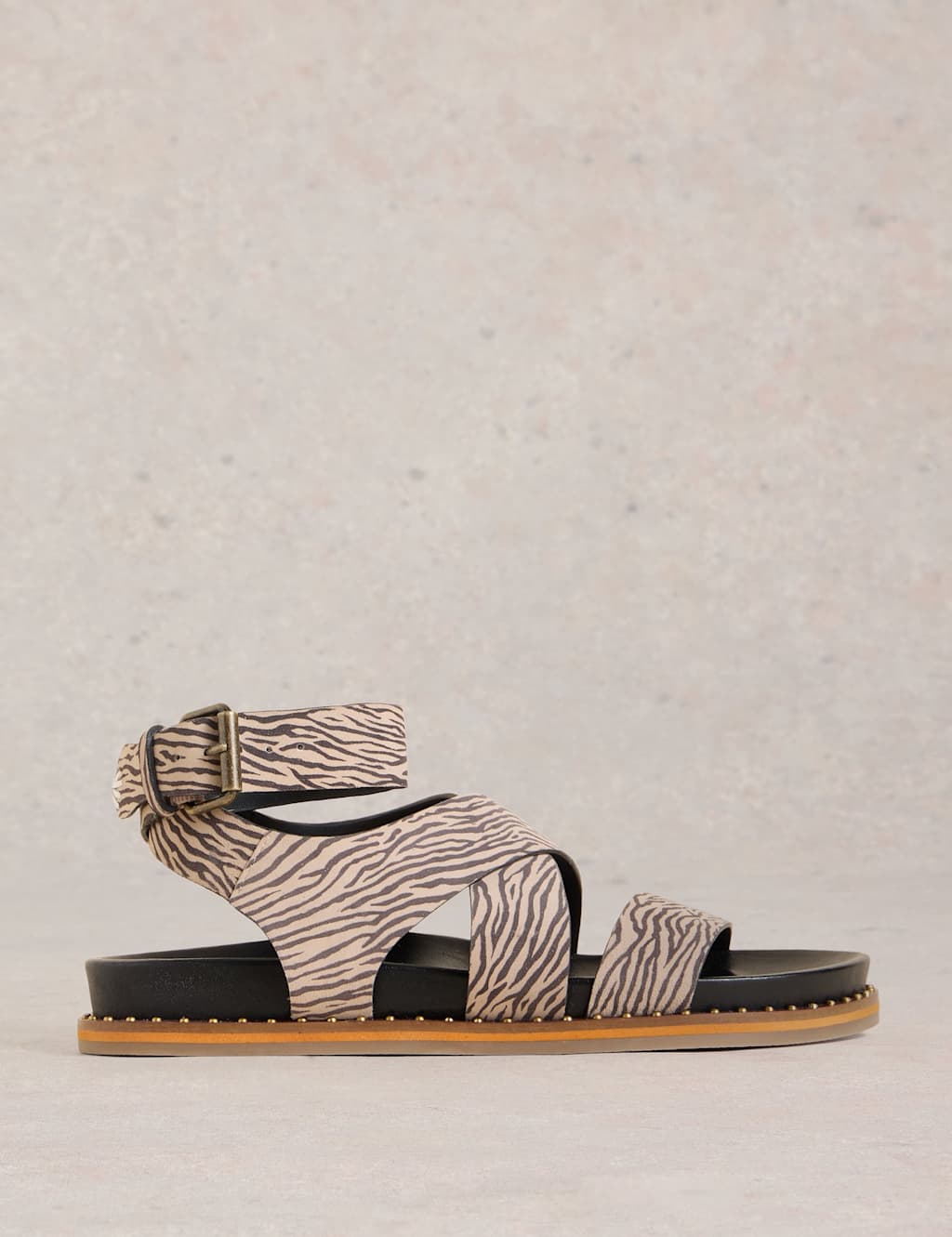 White Stuff Women's Leather Animal Print Gladiator Sandals - 6 - Brown Mix, Brown Mix