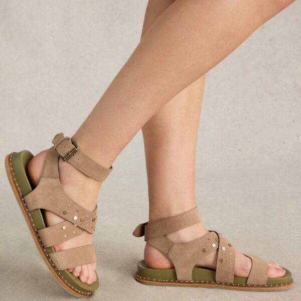 White Stuff Women's Suede Studded Flat Footbed Gladiator Sandals - 5 - Natural, Natural