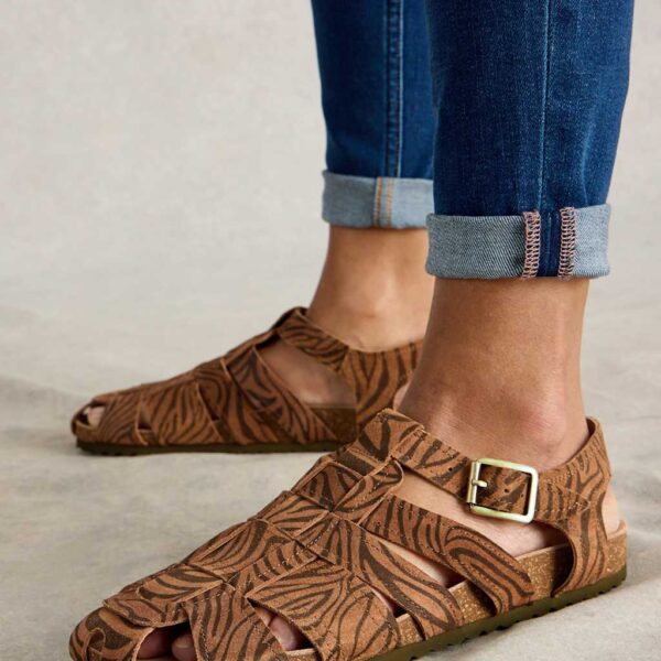 White Stuff Women's Suede Animal Print Footbed Sandals - 5 - Brown Mix, Brown Mix