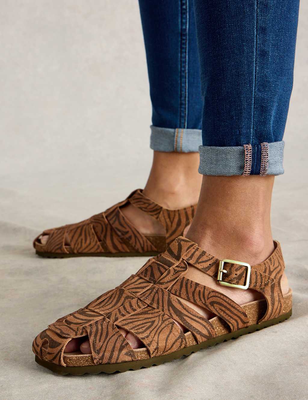 White Stuff Women's Suede Animal Print Footbed Sandals - 5 - Brown Mix, Brown Mix