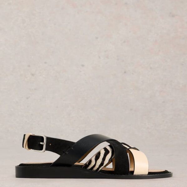 White Stuff Women's Leather Animal Print Flat Wedge Sandals - 6 - Black, Black