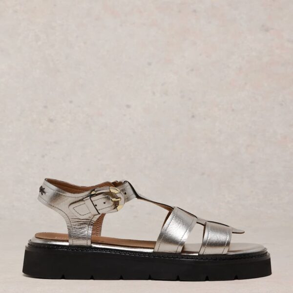 White Stuff Women's Leather Metallic Platform Sandals - 6 - Pewter, Pewter,Tan