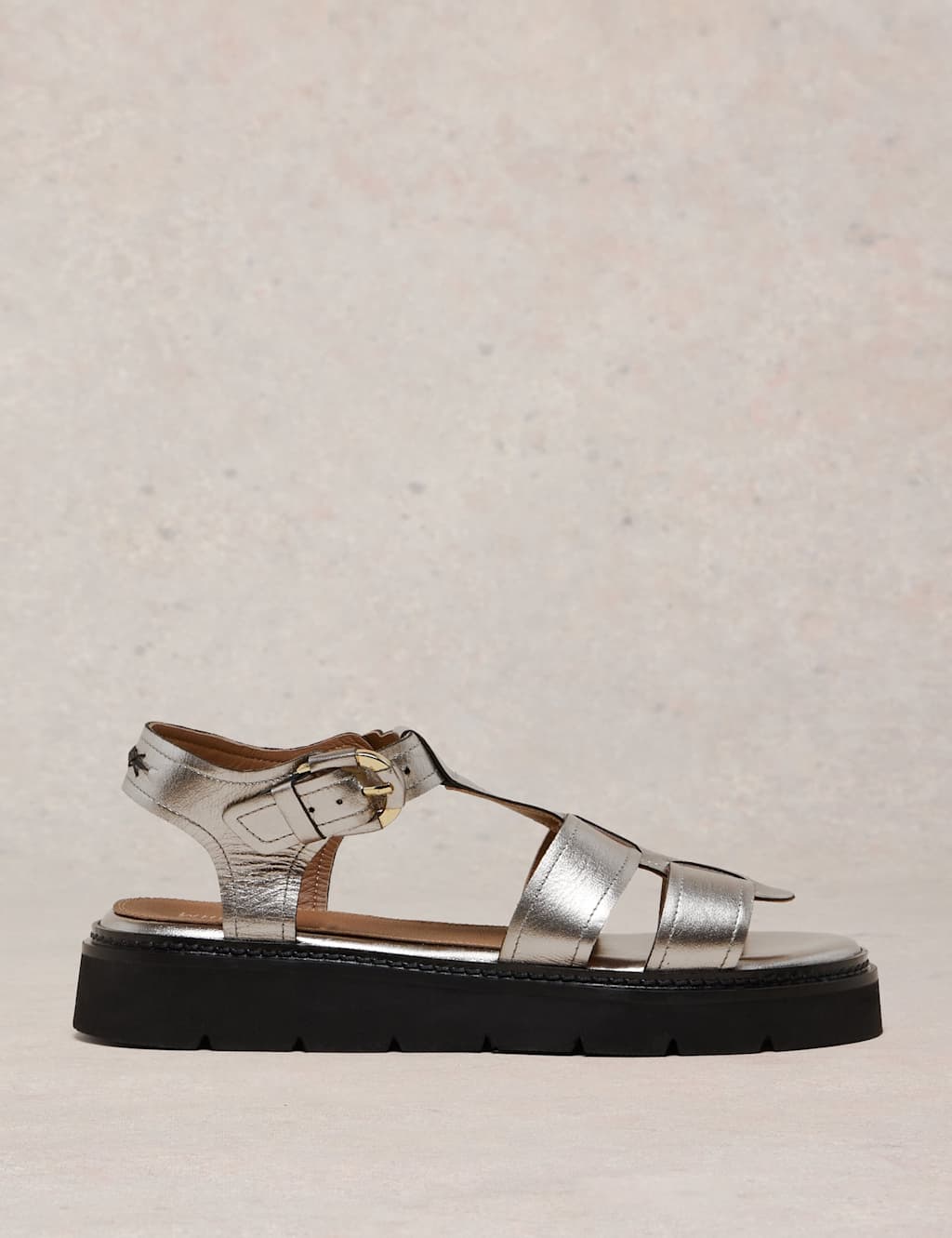 White Stuff Women's Leather Metallic Platform Sandals - 6 - Pewter, Pewter,Tan