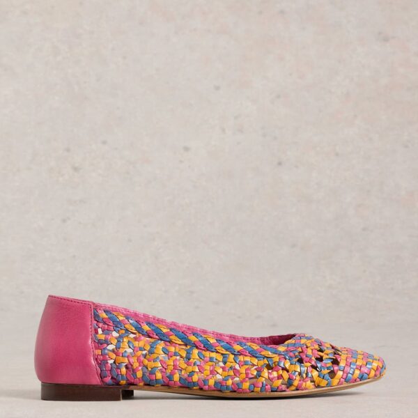 White Stuff Women's Leather Woven Colour Block Ballet Pumps - 8 - Pink, Pink