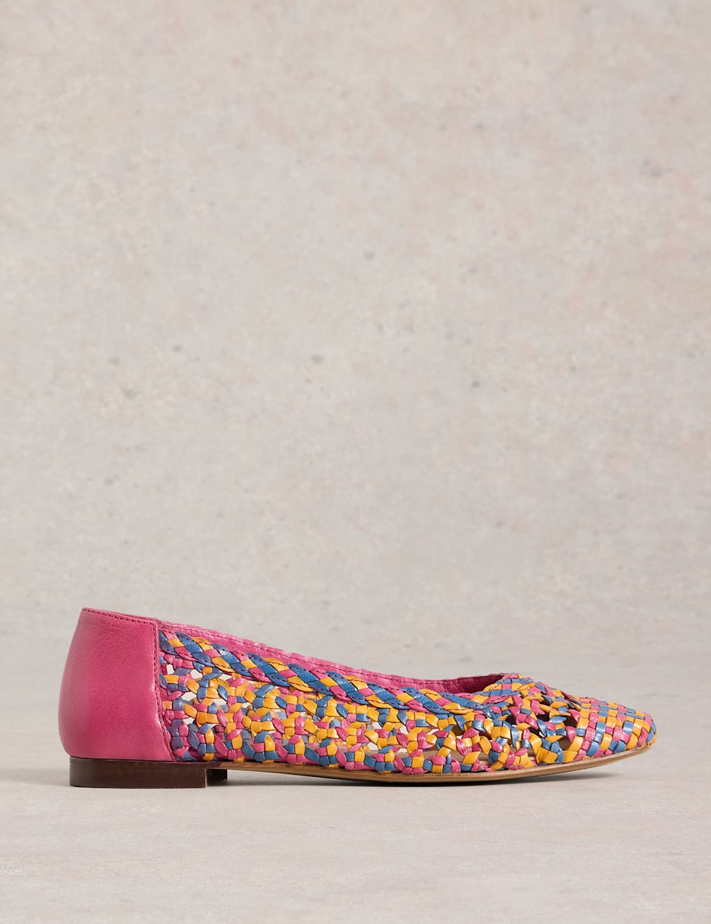 White Stuff Women's Leather Woven Colour Block Ballet Pumps - 8 - Pink, Pink