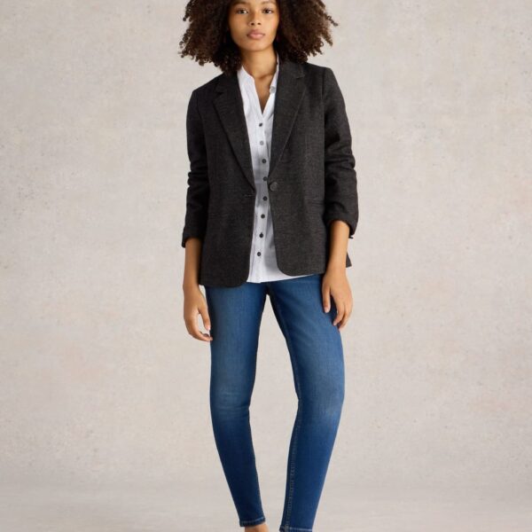White Stuff Women's Wool Blend Jersey Single Breasted Blazer - 16 - Grey Mix, Grey Mix