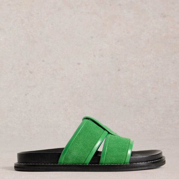 White Stuff Women's Suede Footbed Sliders - 6 - Green, Green,Natural
