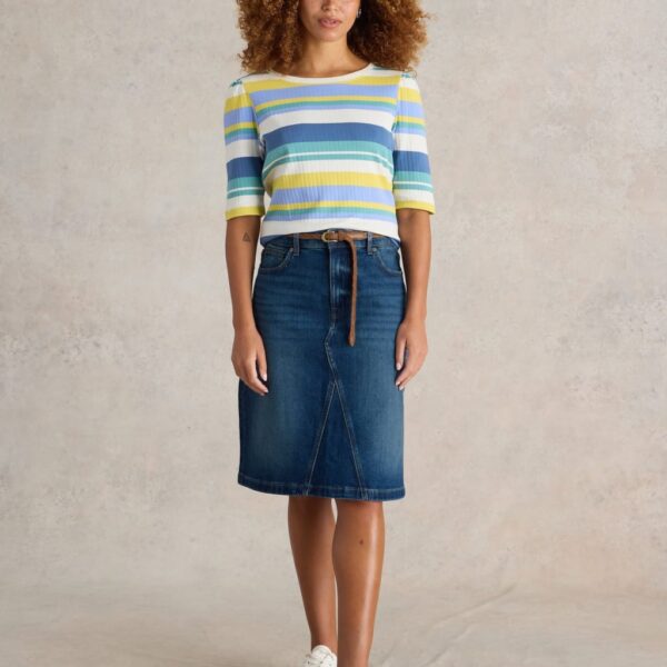 White Stuff Women's Cotton Rich Denim Knee Length Skirt - 12 - Med Blue Denim, Med Blue Denim