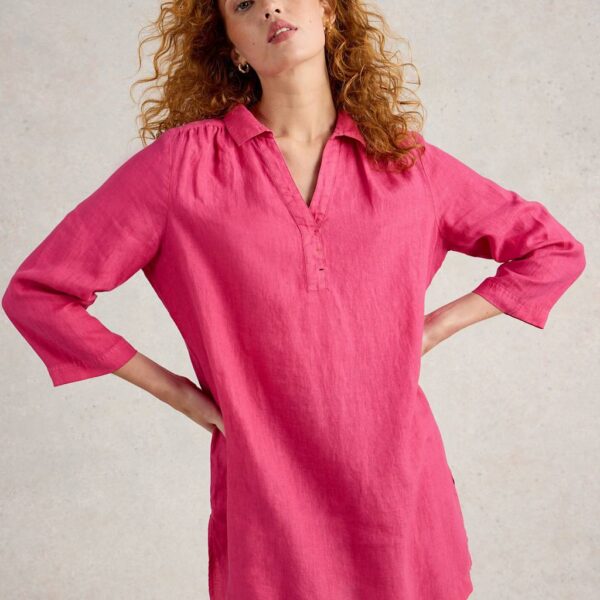 White Stuff Women's Pure Linen Printed Collared Tunic - 12REG - Pink Mix, Pink Mix