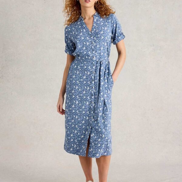 White Stuff Women's Cotton Blend Jersey Printed Midi Shirt Dress - 12REG - Blue Mix, Blue Mix