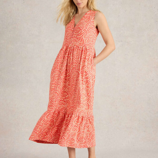 White Stuff Women's Jersey Printed V-Neck Midaxi Tiered Dress - 12REG - Red Mix, Red Mix