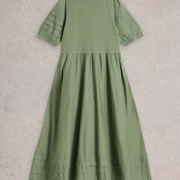 White Stuff Women's Cotton Rich Round Neck Midaxi Waisted Dress - 12REG - Green, Green
