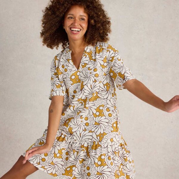 White Stuff Women's Linen-Rich Floral Knee Length Swing Dress - 18REG - Yellow Mix, Yellow Mix