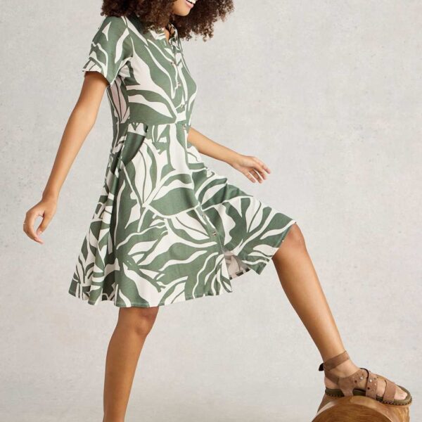 White Stuff Women's Jersey Printed Knee-Length Shirt Dress - 14REG - Green Mix, Green Mix