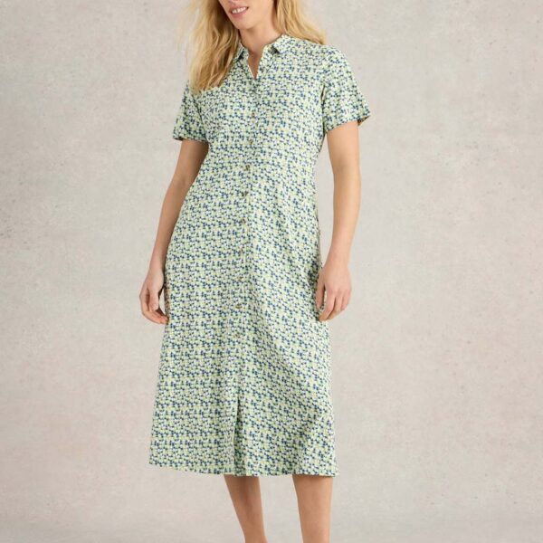 White Stuff Women's Jersey Printed Midi Shirt Dress - 12REG - Green Mix, Green Mix,Black Mix