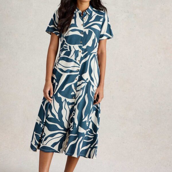 White Stuff Women's Jersey Printed Midi Shirt Dress - 12REG - Navy Mix, Navy Mix