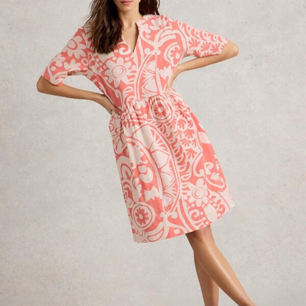 White Stuff Women's Jersey Printed V-Neck Shift Dress - 12REG - Red Mix, Red Mix