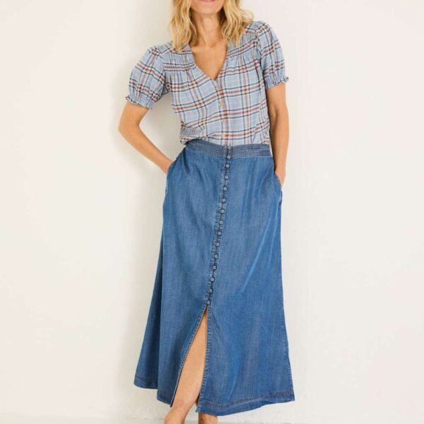 Fatface Women's Pure Lyocell Denim Midi Skirt - 14REG - Blue Denim, Blue Denim
