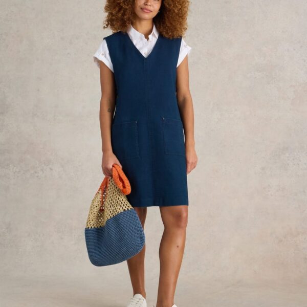 White Stuff Women's Jersey Denim V-Neck Mini Shift Dress - 22 - Med Blue Denim, Med Blue Denim