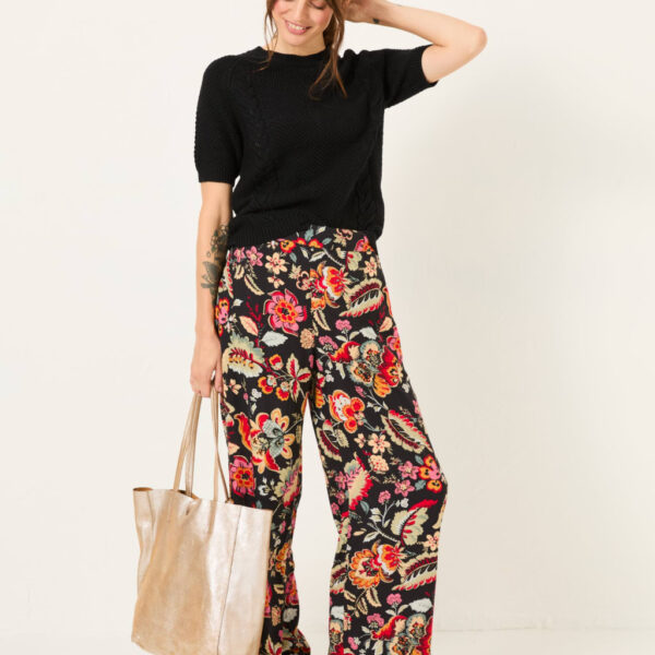 Fatface Women's Floral Wide Leg Trousers - 12REG - Black Mix, Black Mix