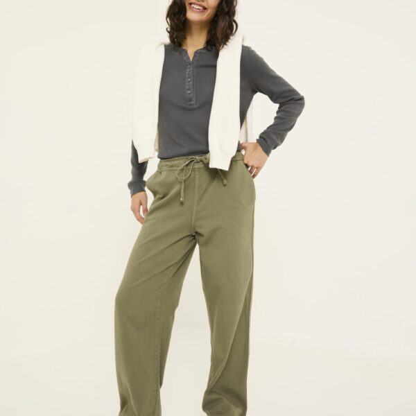Fatface Women's Pure Cotton Drawstring Wide Leg Trousers - 14REG - Khaki, Khaki