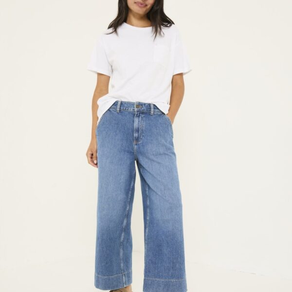 Fatface Women's Mid Rise Wide Leg Cropped Jeans - 10LNG - Blue Denim, Blue Denim
