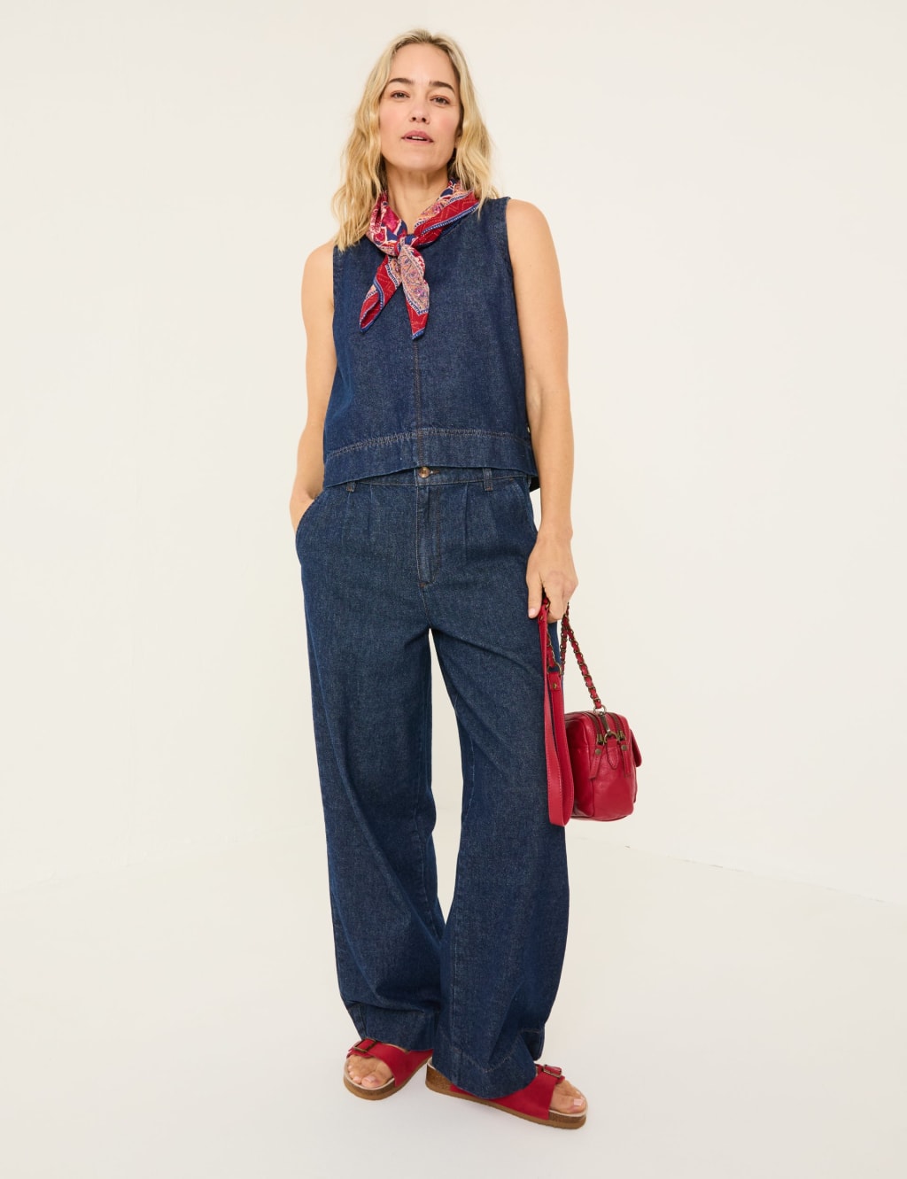 Fatface Women's Mid Rise Wide Leg Jeans - 8REG - Blue Denim, Blue Denim