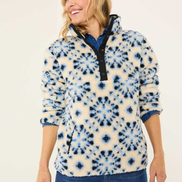 Fatface Women's Fleece Printed Funnel Neck Jacket - Blue Mix, Blue Mix