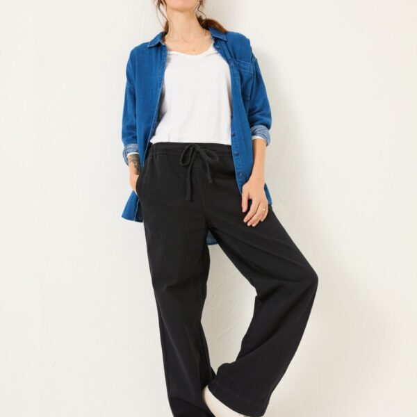 Fatface Women's Pure Cotton Drawstring Wide Leg Trousers - 14REG - Charcoal, Charcoal