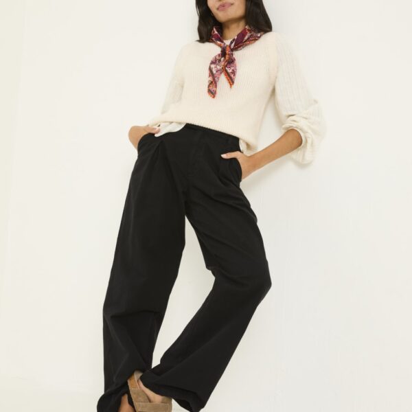 Fatface Women's Pure Cotton Pleat Front Wide Leg Trousers - 16REG - Black, Black