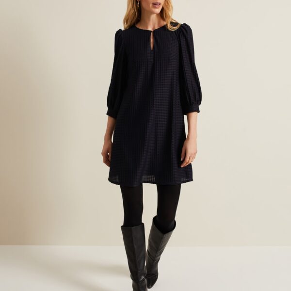 Phase Eight Women's Textured Keyhole Mini Swing Dress - 16 - Navy, Navy,Blue