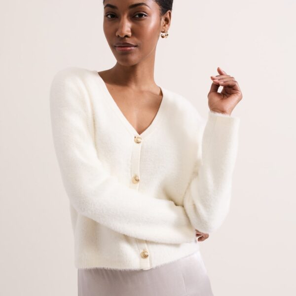 Phase Eight Women's Textured V-Neck Cardigan - S - Ivory, Ivory