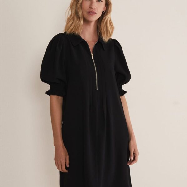 Phase Eight Women's Zip Neck Mini Shift Dress - 8 - Black, Black