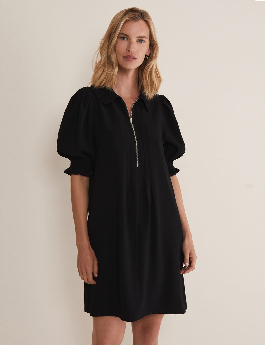 Phase Eight Women's Zip Neck Mini Shift Dress - 8 - Black, Black