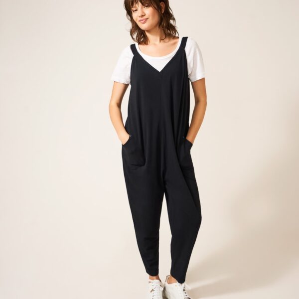 White Stuff Women's Cotton Modal Jersey Sleeveless Jumpsuit - 16 - Black, Black