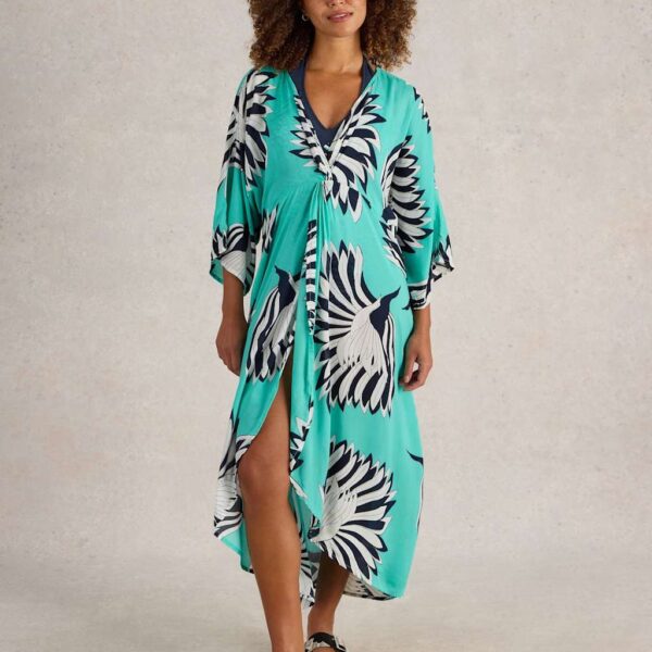 White Stuff Women's Printed V-Neck Midaxi Wrap Dress - Blue Mix, Blue Mix